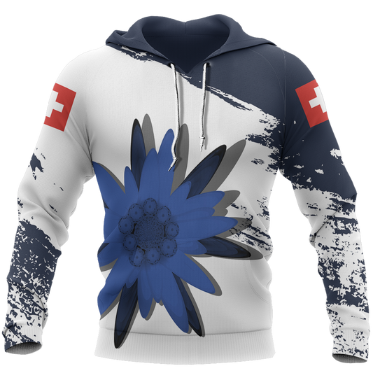 Switzerland - Blue Edelweiss Pullover Hoodie NNK4-Apparel-NNK-Hoodie-S-Vibe Cosy™