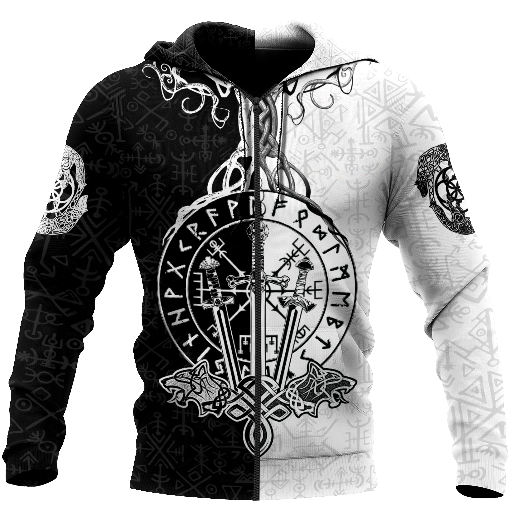 Love Viking Warriors tattoos 3D all over printed for man and women HHT01072002-Apparel-PL8386-Zipped Hoodie-S-Vibe Cosy™