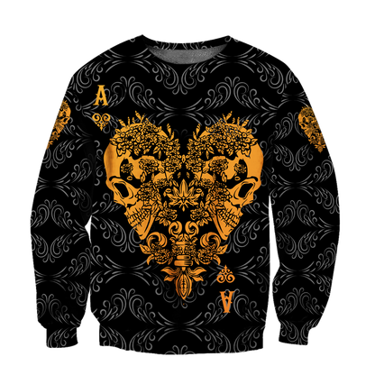 3D Ace Heart Skull Poker Over Printed Hoodie