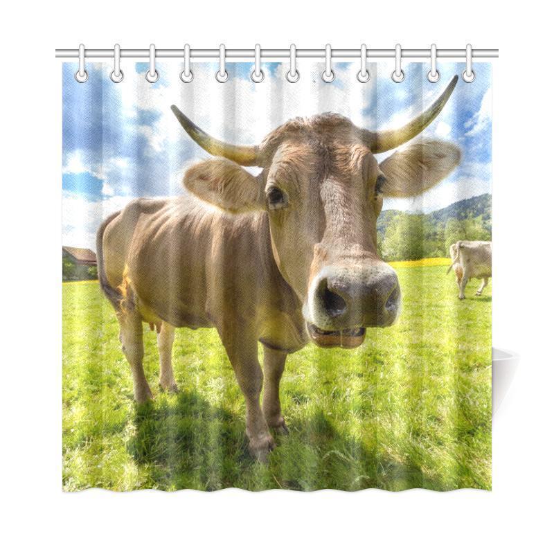 Cow Shower Curtain-e-joyer-One Size-Cows on Green Grassland Shower Curtain 72"x72"-Vibe Cosy™