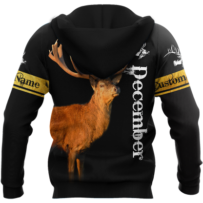 Premium December Deer Customize Name 3D All Over Printed Shirts