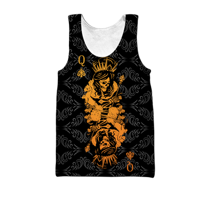 3D Queen Spade Skull Poker Over Printed Hoodie
