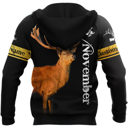 Premium November Deer Customize Name 3D All Over Printed Shirts