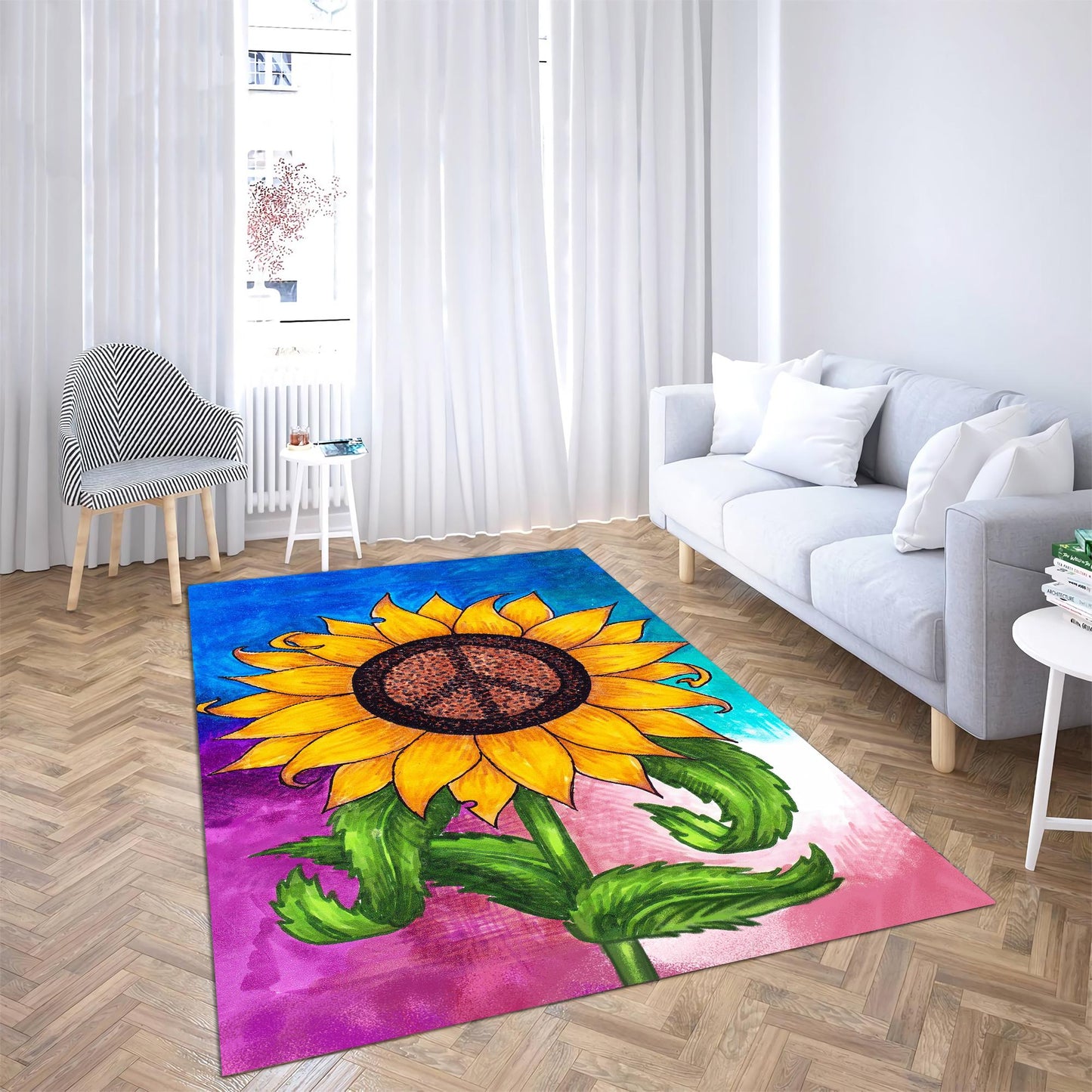 Hippie Sunflower Painting Rug DQB07272003-TQH-Rug-TQH-S (3'x5')-Vibe Cosy™
