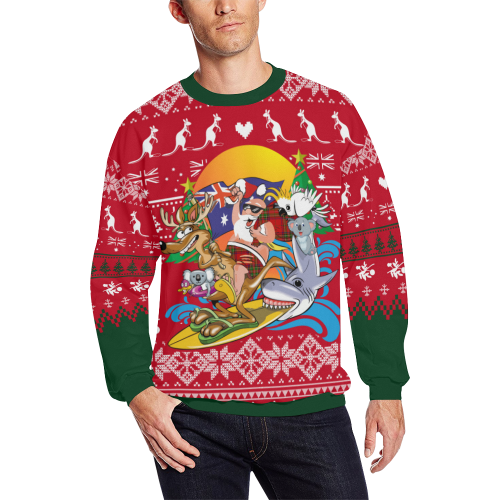 Australia Santa Is Coming™ - Christmas Sweatshirt K5-CREWNECK SWEATSHIRTS-HP Arts-Men-S-Red Mix Green-Vibe Cosy™