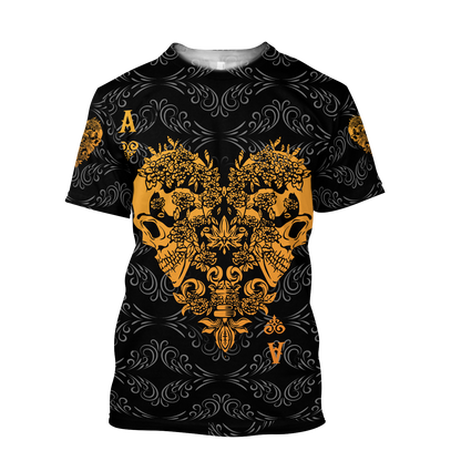 3D Ace Heart Skull Poker Over Printed Hoodie