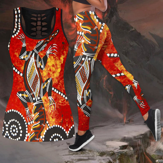 Aboriginal Crocodile Dot Painting Art Legging + Hollow Tank Combo