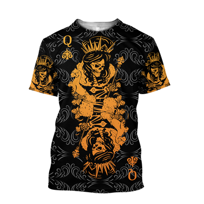 3D Queen Spade Skull Poker Over Printed Hoodie