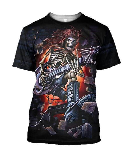 Music Skull rock and roll 3D all over printed for man and women JJ27062002-Apparel-PL8386-T- Shirt-S-Vibe Cosy™