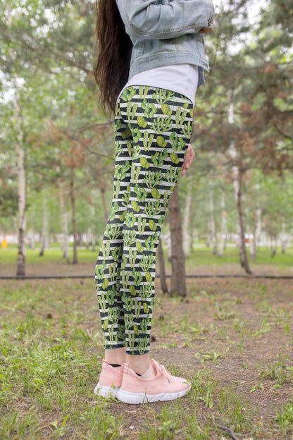 All Over Printing Cacti And horizontal stripes Hoodie Dress-Apparel-Phaethon-Legging-XS-Vibe Cosy™