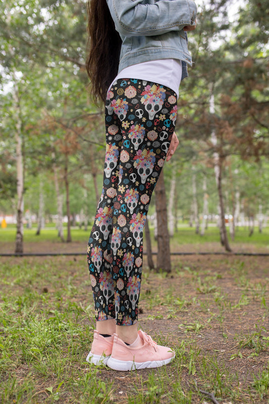 3D All Over Print Skull Flower Legging-Apparel-Khanh Arts-Legging-S-Vibe Cosy™