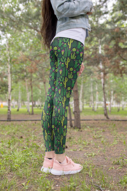 All Over Printing Green Cactus Have Flower Hoodie Dress-Apparel-Phaethon-Legging-XS-Vibe Cosy™