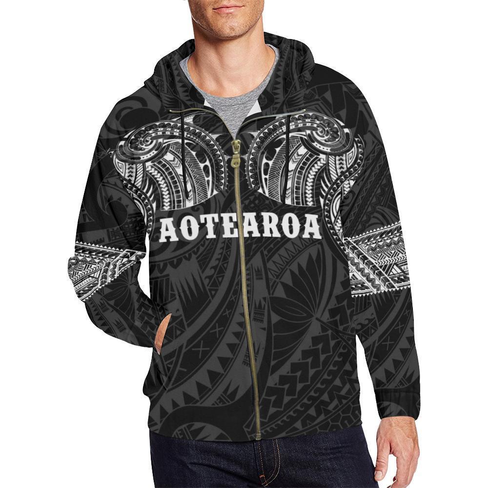 Aotearoa Maori Tattoo All Over Hoodie White NVD-Apparel-Dung Van-Zipped Hoodie-S-Vibe Cosy™