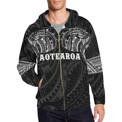 Aotearoa Maori Tattoo All Over Hoodie White NVD-Apparel-Dung Van-Zipped Hoodie-S-Vibe Cosy™
