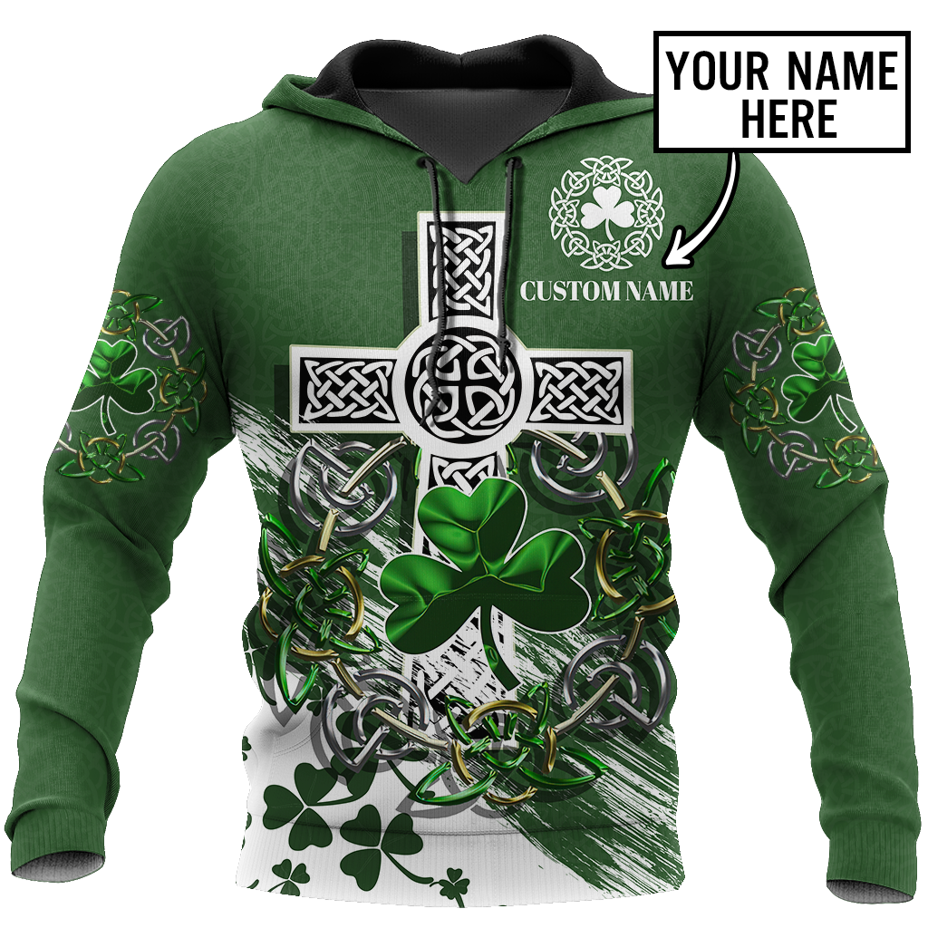 Premium Unisex Hoodie Custom Name Irish St.Patrick Day The Cross And Shamrock ML