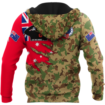 Anzac day remembrance Kiwi and Australia Veteran Camo 3D print shirt