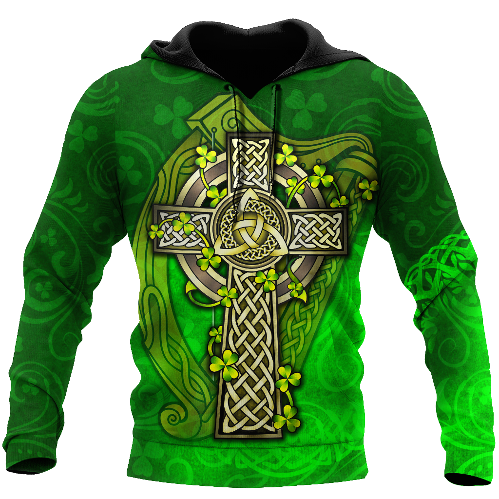 Premium Unisex Hoodie Irish St.Patrick  Celtic Cross And The Irish Harp ML