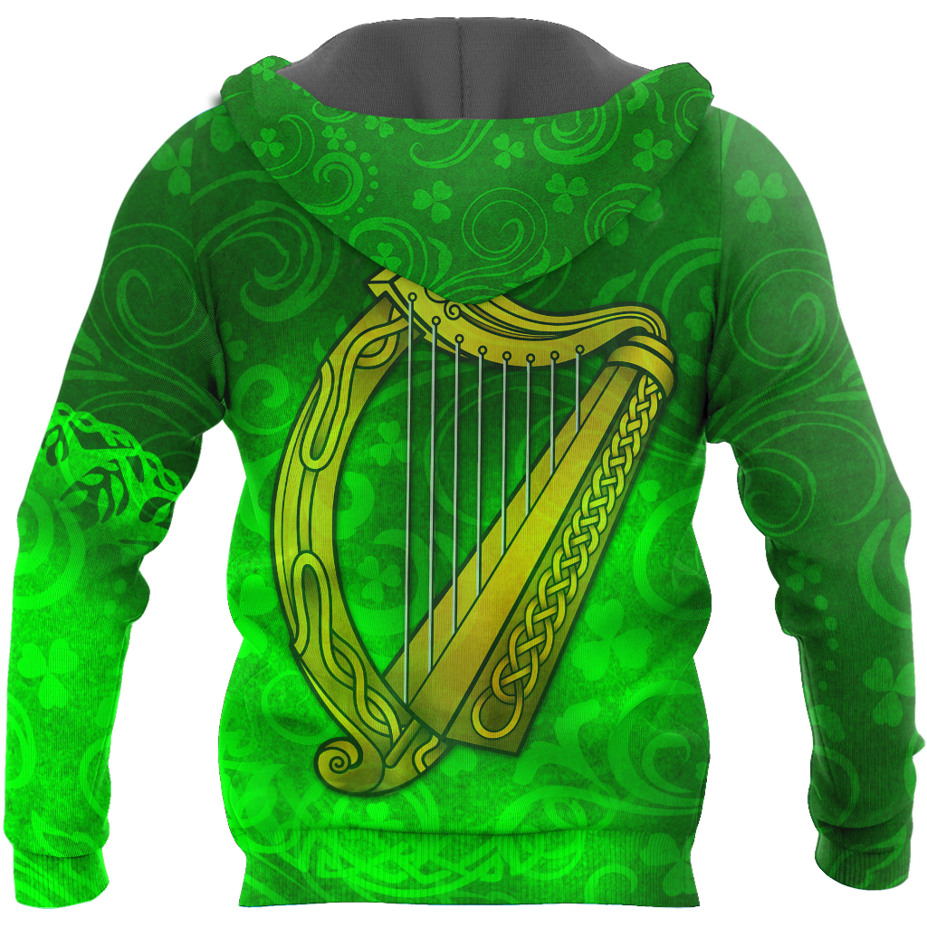 Premium Unisex Hoodie Custom Name Irish St.Patrick  Celtic Cross And The Irish Harp ML