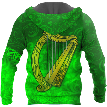 Premium Unisex Hoodie Custom Name Irish St.Patrick  Celtic Cross And The Irish Harp ML