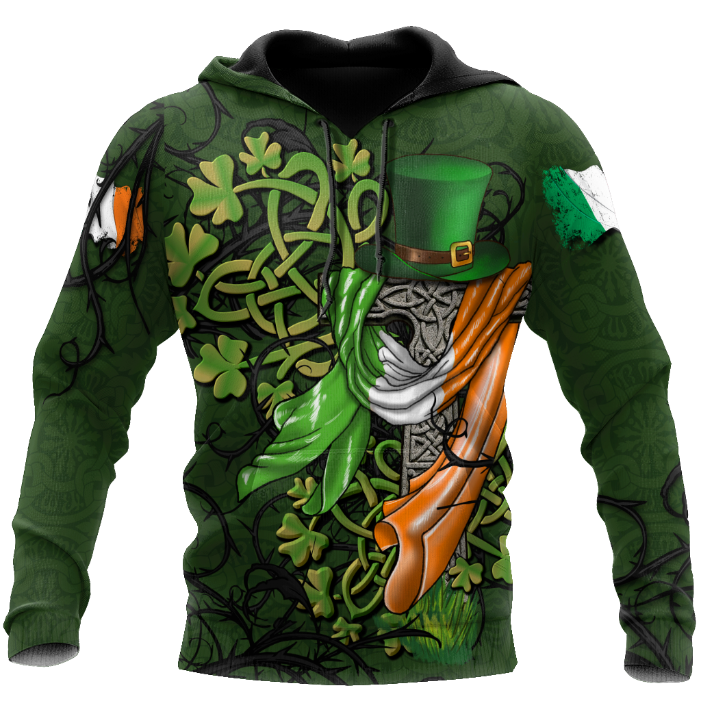 Premium Unisex Hoodie Irish St.Patrick Celtic Cross And Ireland Flag ML