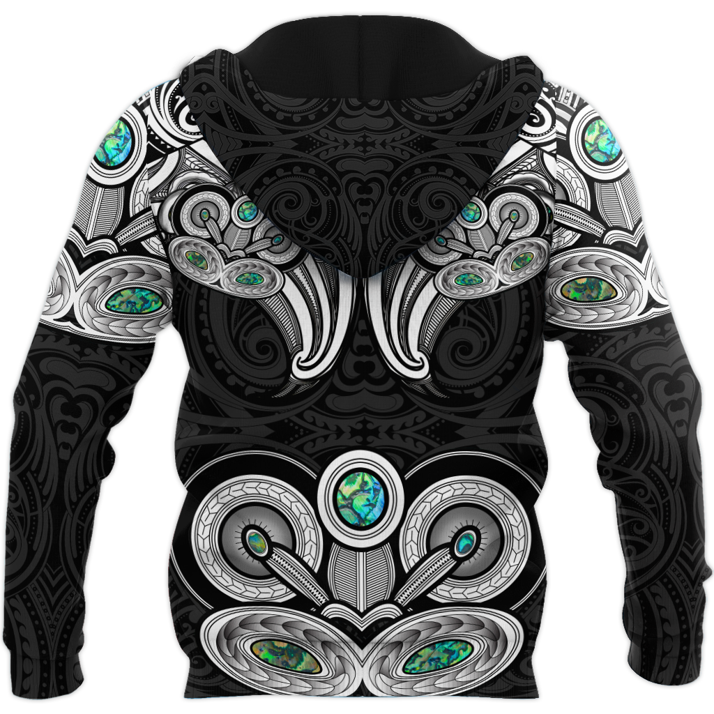 New Zealand Aotearoa Maori Tiki Silver Fern Paua Shell Unisex Deluxe Hoodie ML