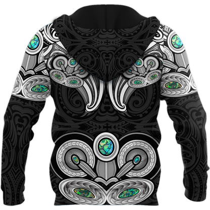 New Zealand Aotearoa Maori Tiki Silver Fern Paua Shell Unisex Deluxe Hoodie ML