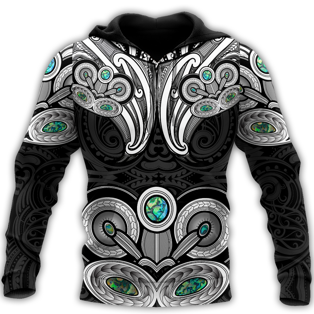 New Zealand Aotearoa Maori Tiki Silver Fern Paua Shell Unisex Deluxe Hoodie ML