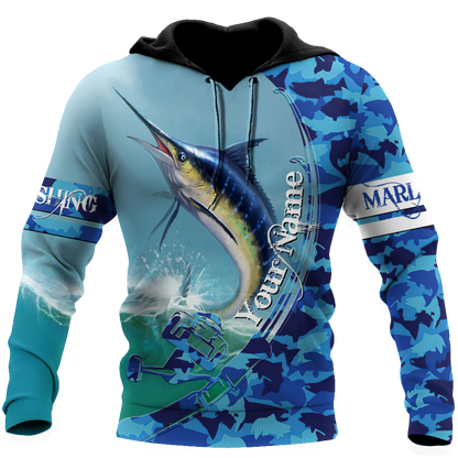 Custom name Marlin Fishing Camo 3D Design print shirts