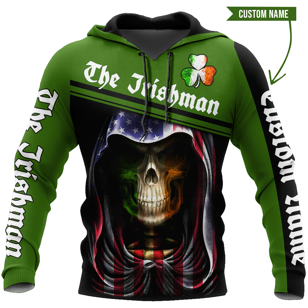 3D All Over Printed Irish Skull St Patrick Day  Unisex Shirts Custom Name XT
