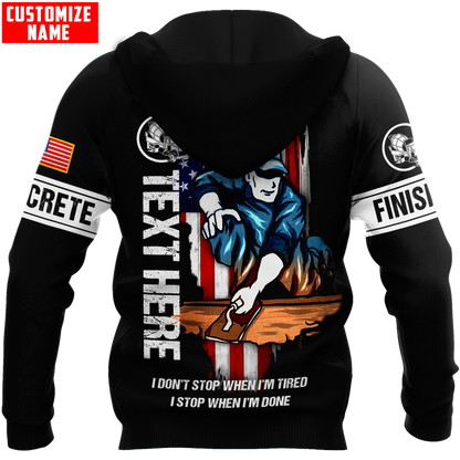 US Concrete Finisher Custom name 3D printed shirts