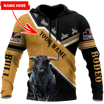Personalized Name Bull Riding 3D All Over Printed Unisex Shirts Black Bull
