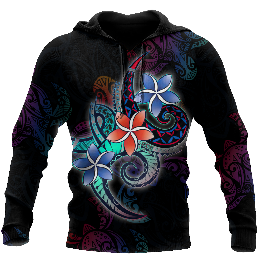 Amazing Polynesian Plumeria Flower And Turtle Tattoo Unisex Deluxe Hoodie ML