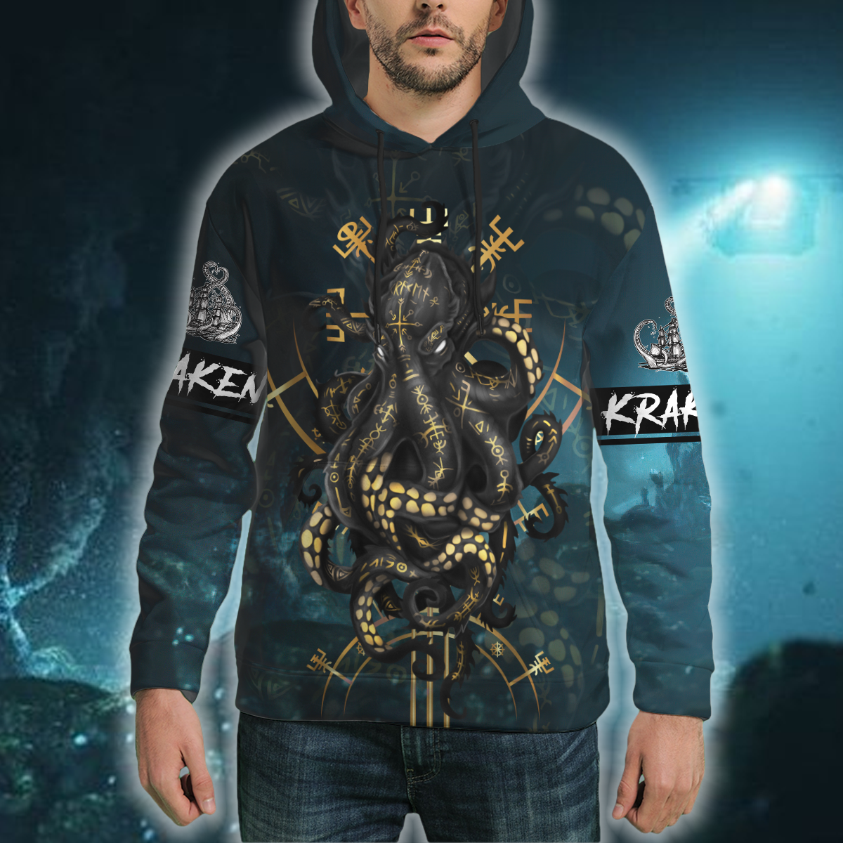 Premium Unisex Hoodie Kraken Octopus King of The Seven Seas II ML