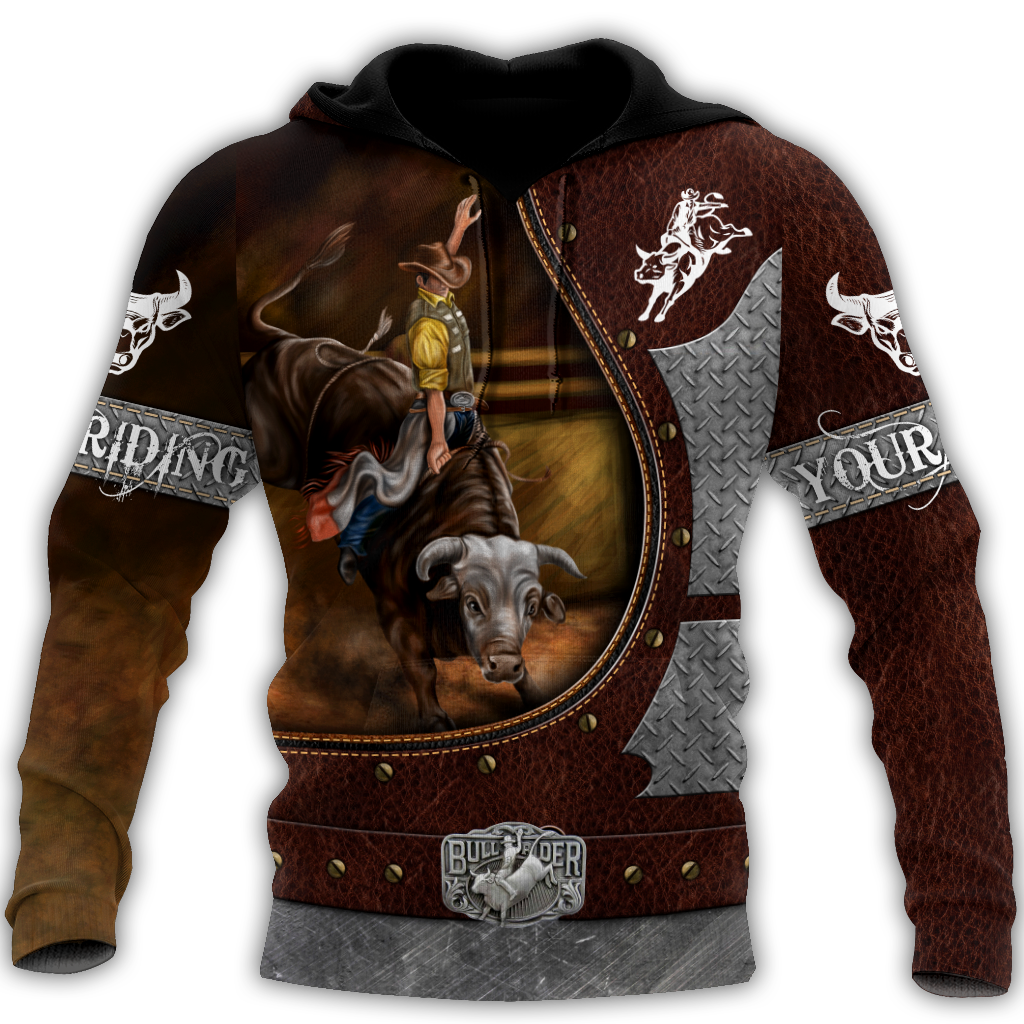 Personalized Name Bull Riding 3D All Over Printed Unisex Shirts Brown Ver