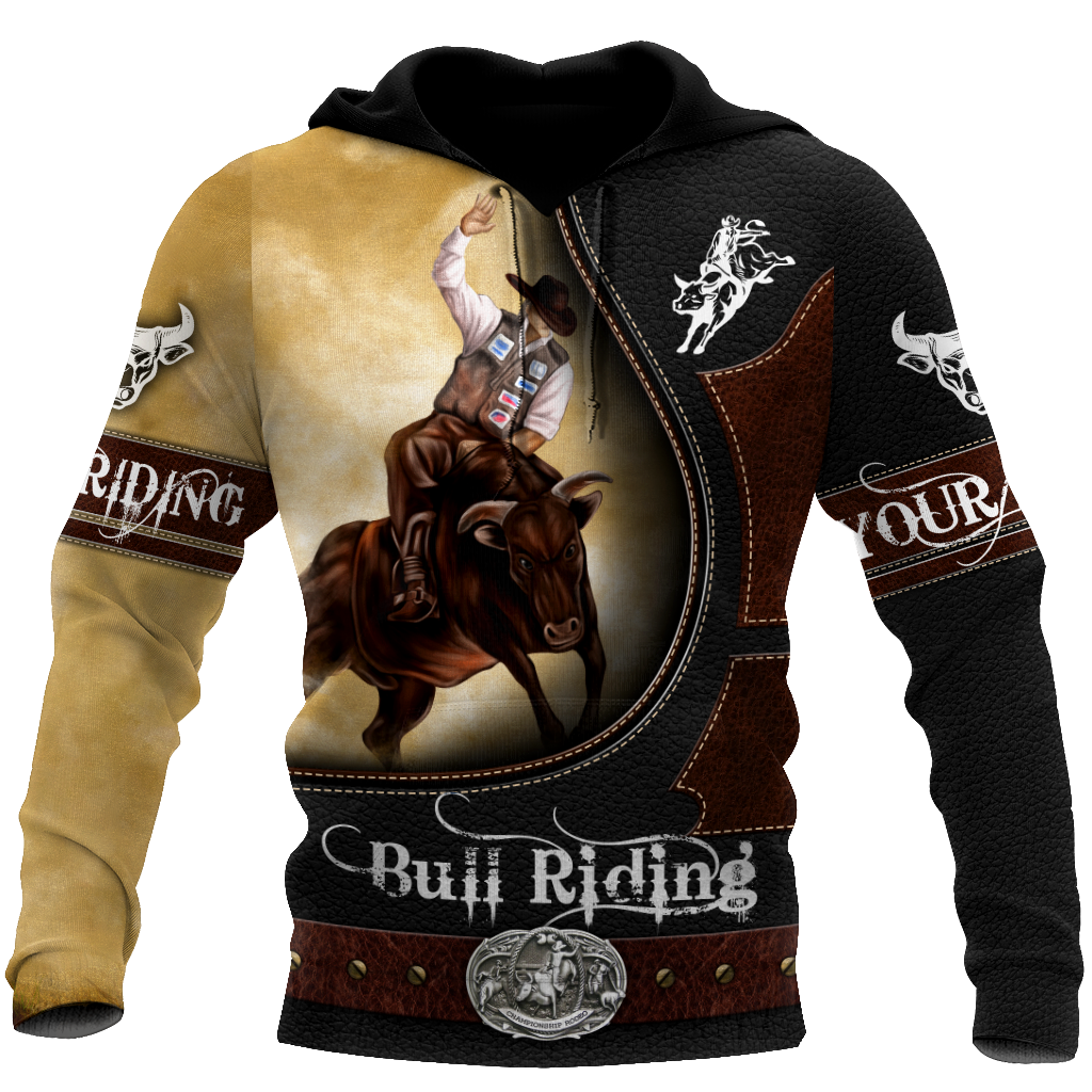 Personalized Name Bull Riding 3D All Over Printed Unisex Shirts Yellow Ver2