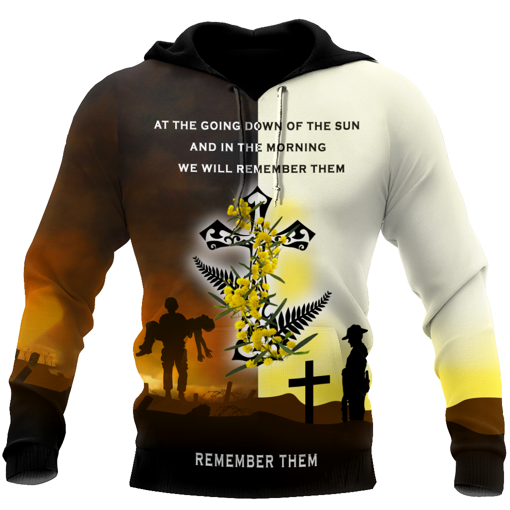 Premium Unisex Hoodie 3D All Over Printed Remember Them Anzac Day Kiwi And Fern ML