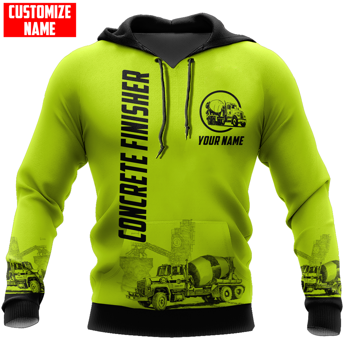 Concrete Finisher Green Safety Custom name 3D printed shirts