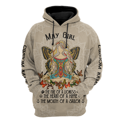 May Girl Hippie Customize Name 3D All Over Printed Hoodie