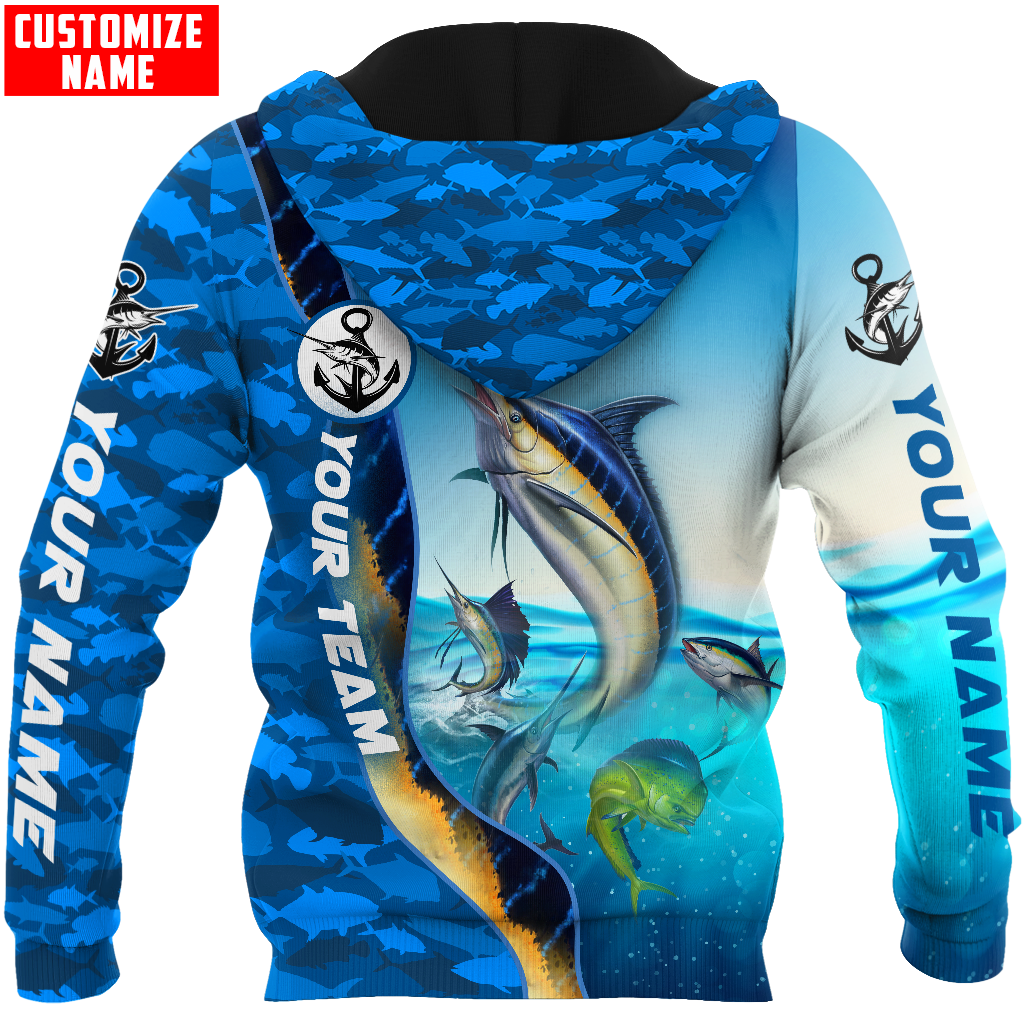 Custom name Marlin fishing Team Billfish 3D Design Printed Shirts