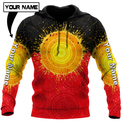 Custom name Aboriginal Flag Indigenous Sun Painting Art 3D design shirts
