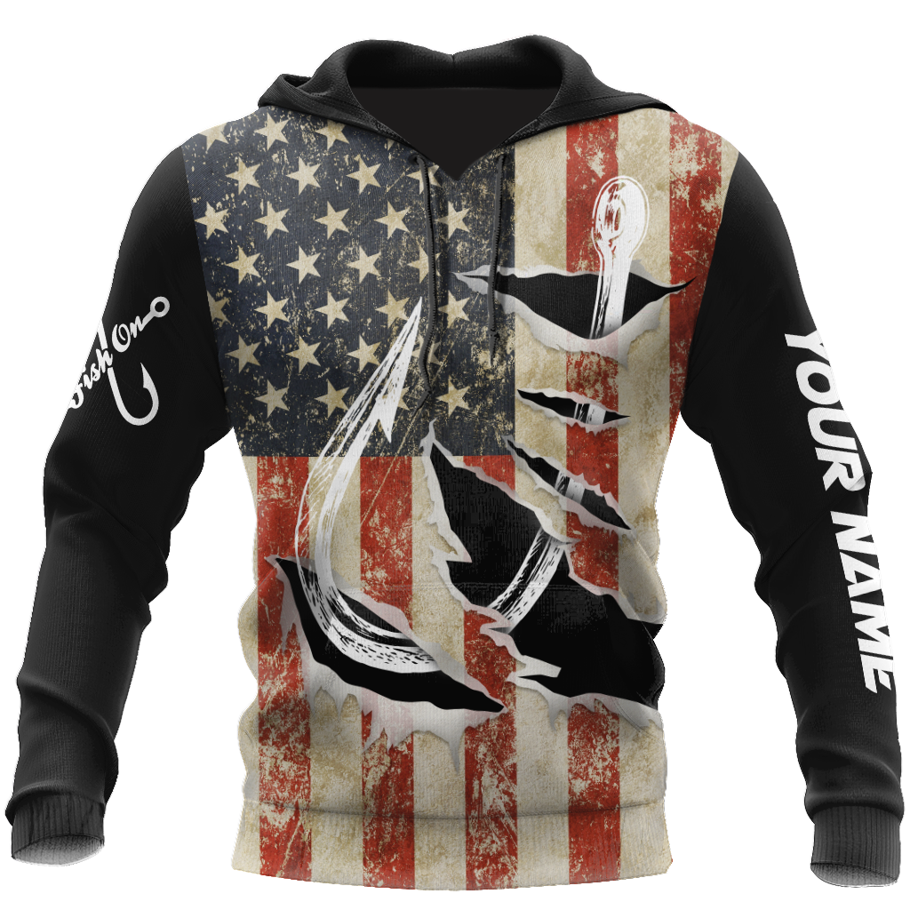 Custom name Hooked on fishing America design 3d print shirts