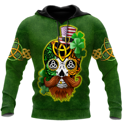 3D All Over Printed  Irish- American Skull  St Patrick Day Unisex Shirts