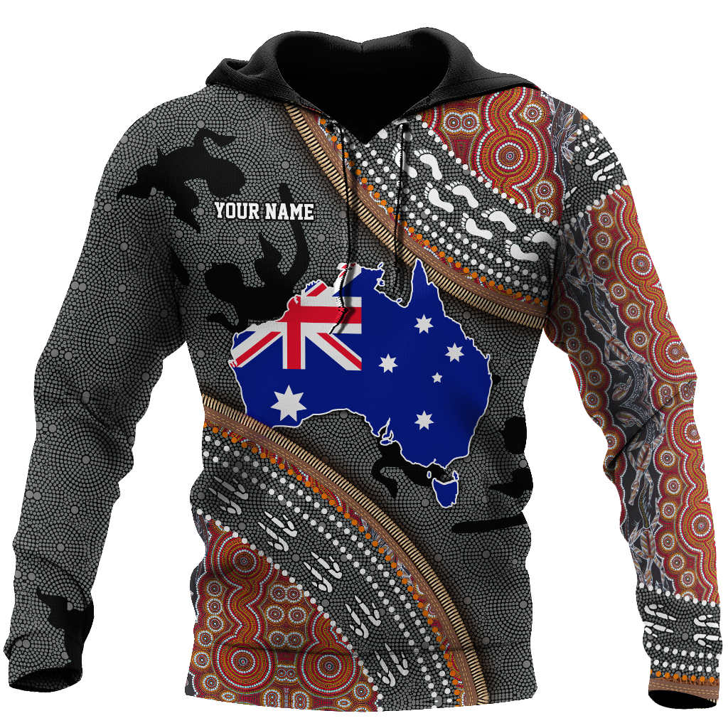 Custom name Australian Flag Aboriginal dots Zip pattern 3D printed summer shirts