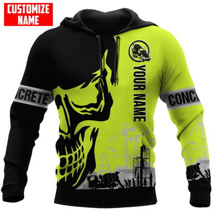 Concrete Finisher Site Skull Green Safety Custom name 3D Printed Shirts