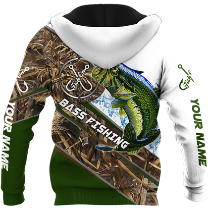 Custom name Bass Fishing camo 3D print shirts