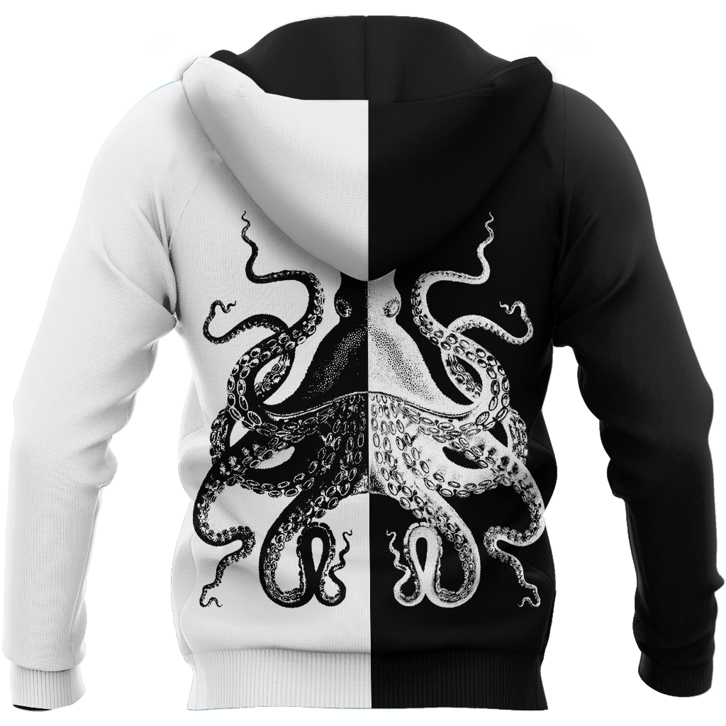 Premium Unisex Hoodie Black And White Kraken Octopus King of The Seven Seas ML