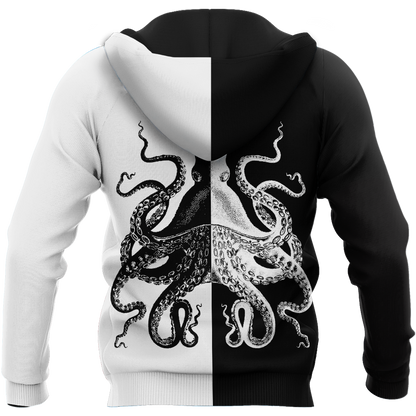 Premium Unisex Hoodie Black And White Kraken Octopus King of The Seven Seas ML