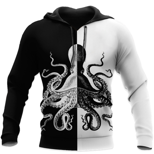 Premium Unisex Hoodie Black And White Kraken Octopus King of The Seven Seas ML