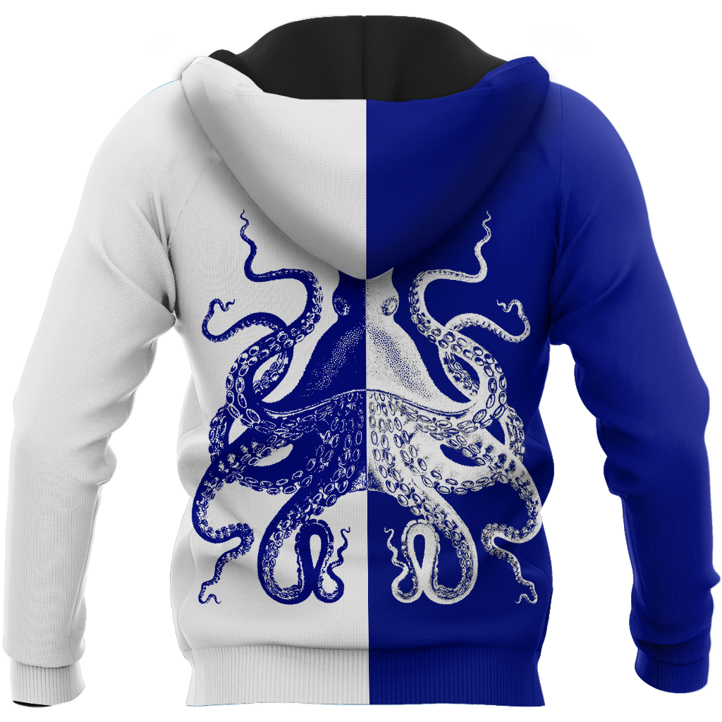 Premium Unisex Hoodie Blue And White Kraken Octopus King of The Seven Seas ML