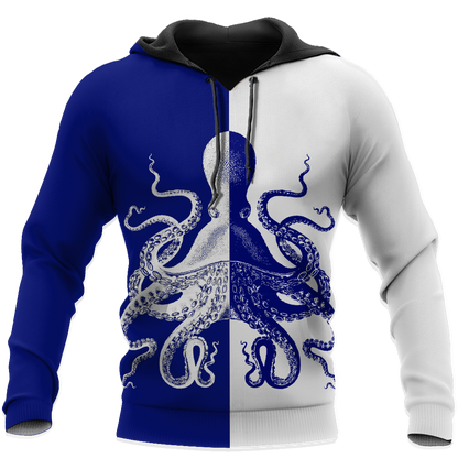 Premium Unisex Hoodie Blue And White Kraken Octopus King of The Seven Seas ML
